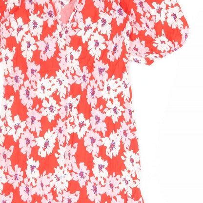 George Womens Red Floral Viscose A-Line Size 12 V-Neck Tie