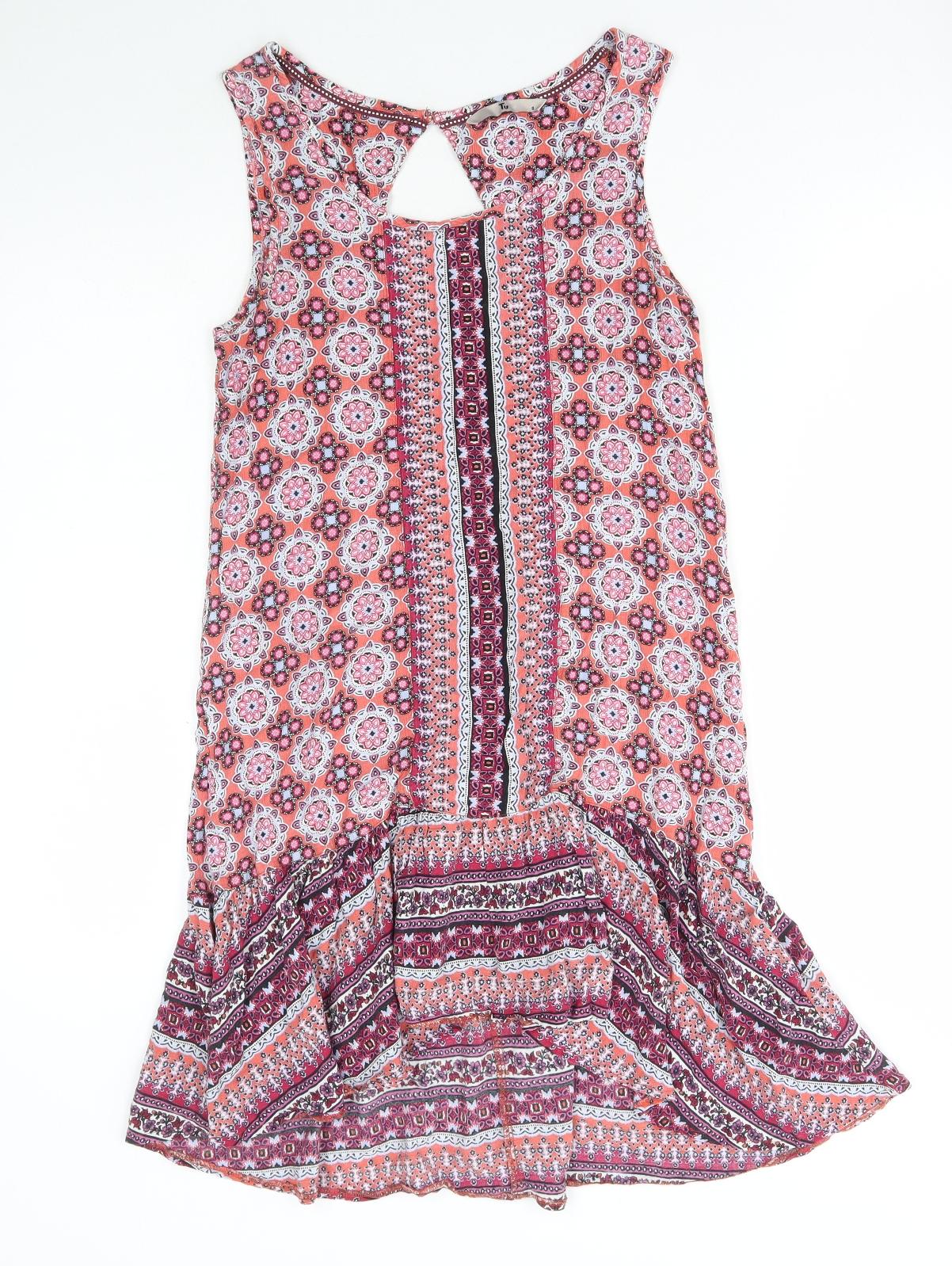 TU Womens Multicoloured Geometric Viscose Tunic Tank Size 8 Round Neck