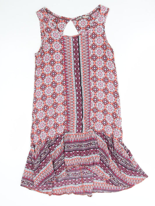 TU Womens Multicoloured Geometric Viscose Tunic Tank Size 8 Round Neck