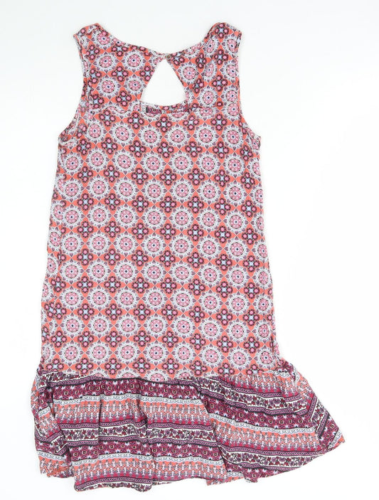 TU Womens Multicoloured Geometric Viscose Tunic Tank Size 8 Round Neck