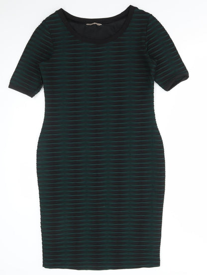 Marks and Spencer Womens Green Striped Polyester Bodycon Size 10 Round Neck Pullover