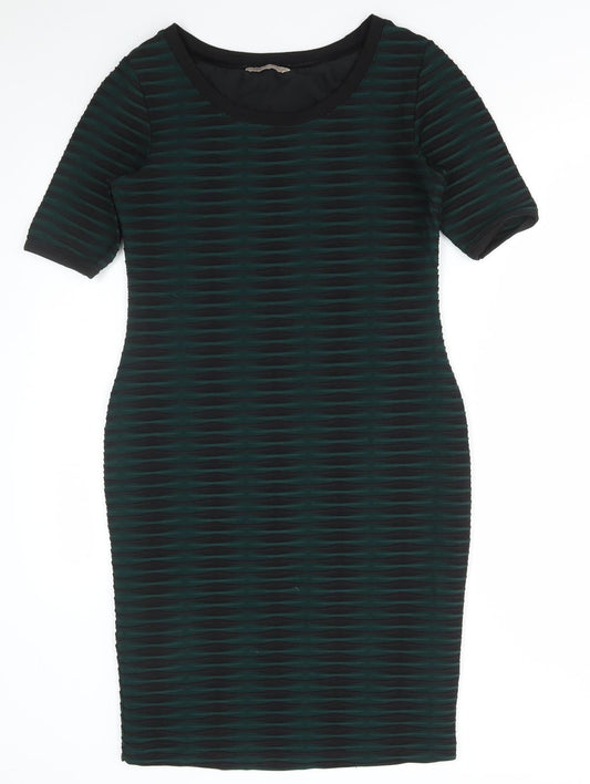 Marks and Spencer Womens Green Striped Polyester Bodycon Size 10 Round Neck Pullover