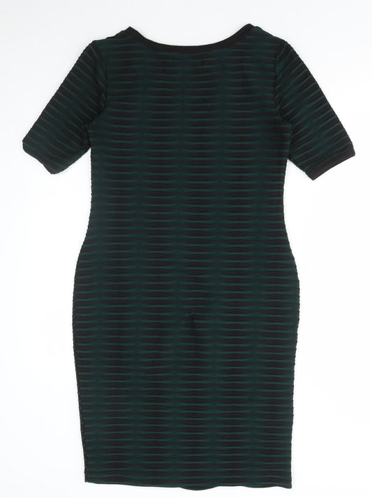 Marks and Spencer Womens Green Striped Polyester Bodycon Size 10 Round Neck Pullover