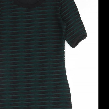Marks and Spencer Womens Green Striped Polyester Bodycon Size 10 Round Neck Pullover