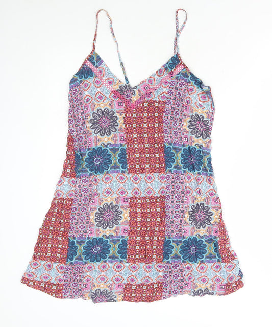 TU Womens Multicoloured Geometric Viscose Slip Dress Size 12 V-Neck Pullover