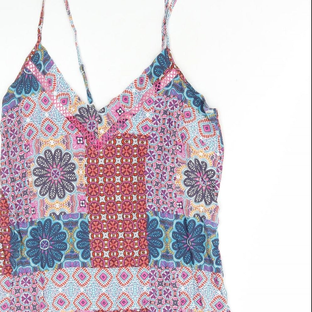 TU Womens Multicoloured Geometric Viscose Slip Dress Size 12 V-Neck Pullover