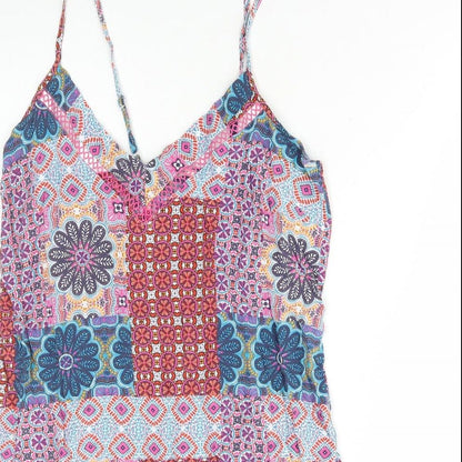 TU Womens Multicoloured Geometric Viscose Slip Dress Size 12 V-Neck Pullover