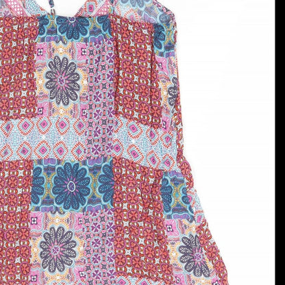 TU Womens Multicoloured Geometric Viscose Slip Dress Size 12 V-Neck Pullover
