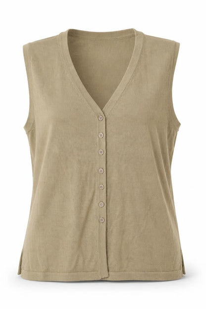 Poppy Womens Beige Polyester Basic Button-Up Size 16 V-Neck