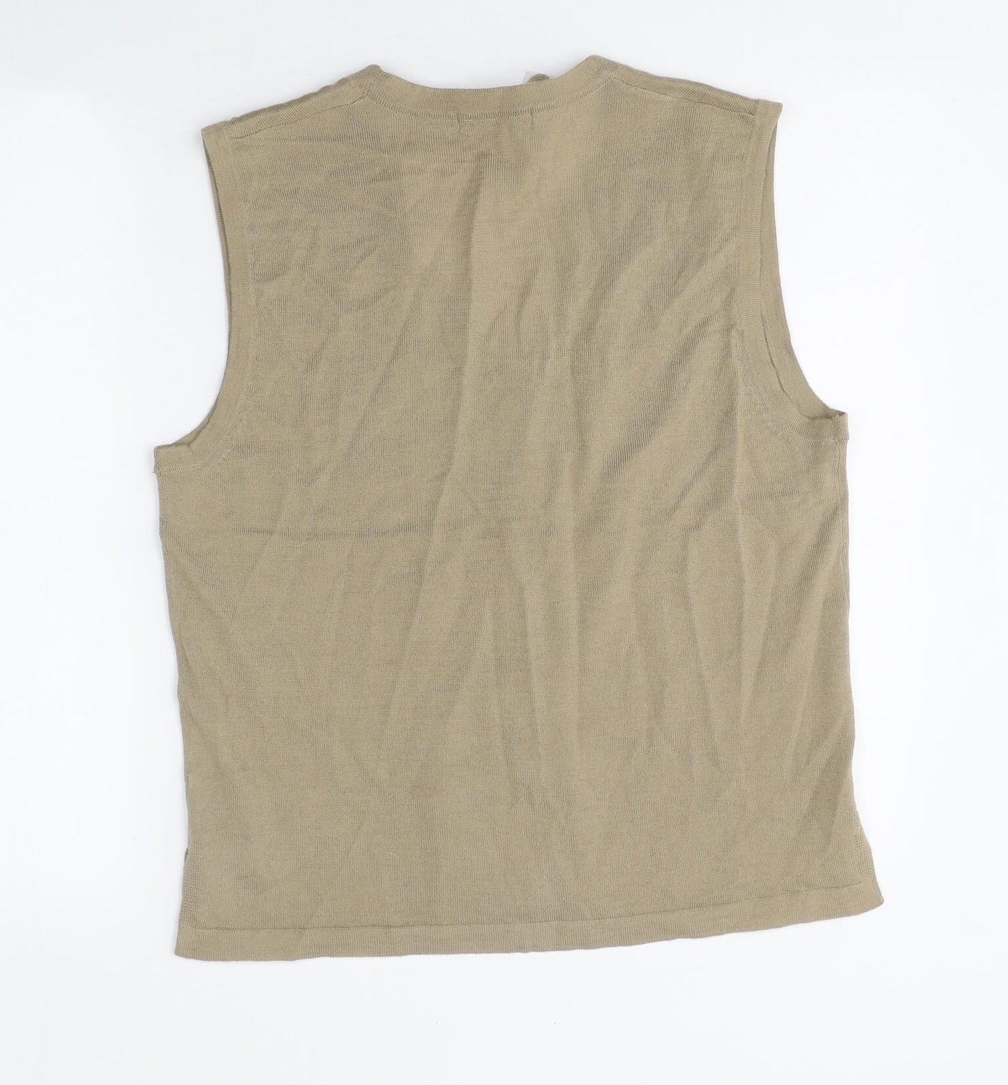 Poppy Womens Beige Polyester Basic Button-Up Size 16 V-Neck