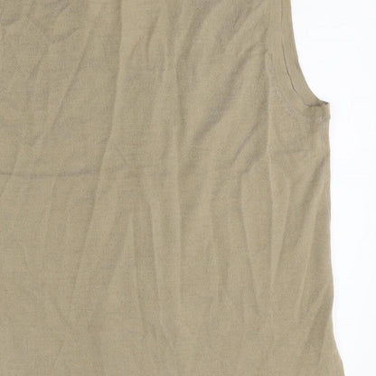 Poppy Womens Beige Polyester Basic Button-Up Size 16 V-Neck