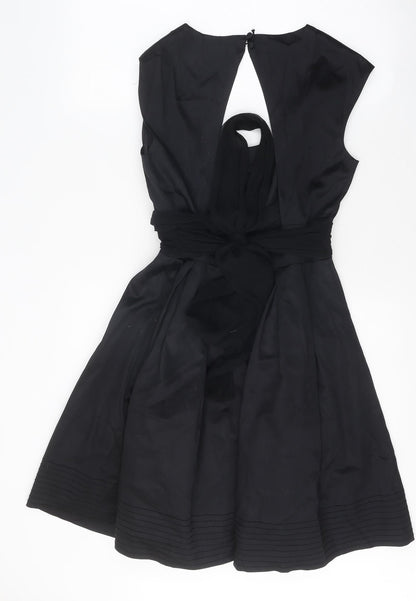 Warehouse Womens Black Polyester A-Line Size 10 Scoop Neck Button