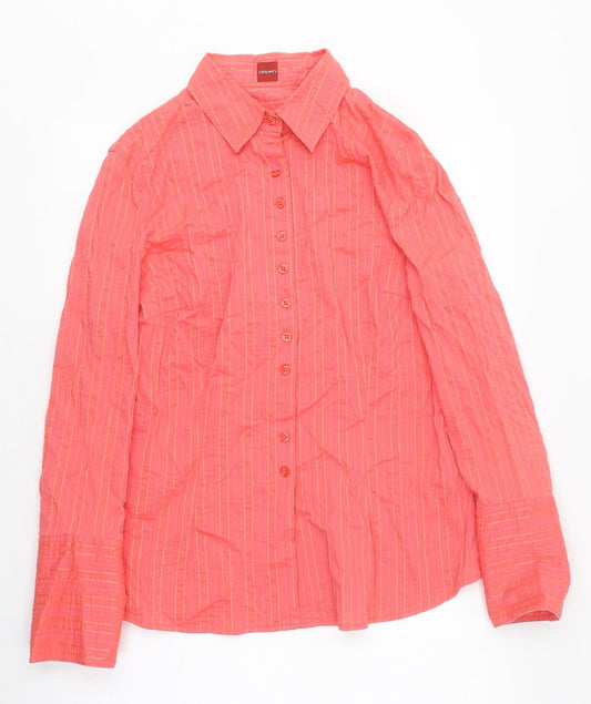 Olsen Womens Pink Striped Polyester Basic Button-Up Size 12 Collared