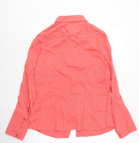 Olsen Womens Pink Striped Polyester Basic Button-Up Size 12 Collared