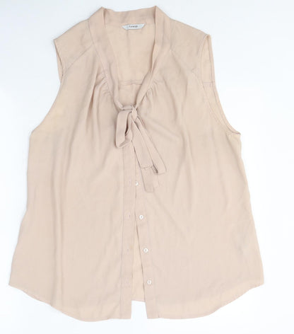 George Womens Beige Herringbone Polyester Basic Button-Up Size 16 V-Neck