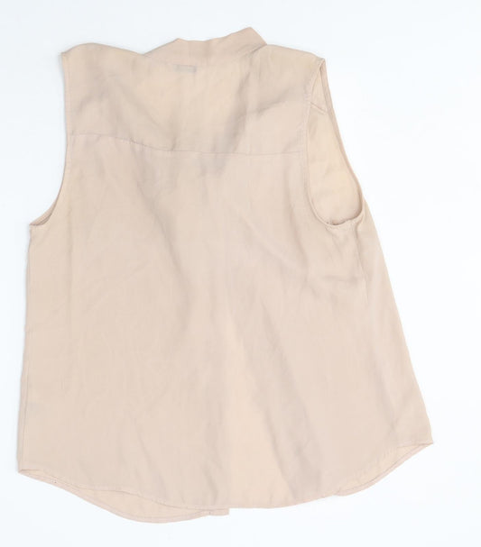 George Womens Beige Herringbone Polyester Basic Button-Up Size 16 V-Neck