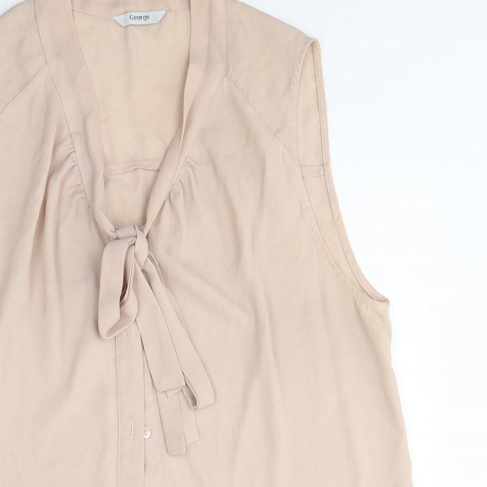 George Womens Beige Herringbone Polyester Basic Button-Up Size 16 V-Neck