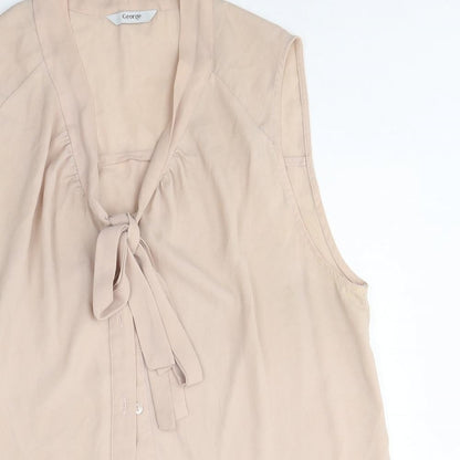 George Womens Beige Herringbone Polyester Basic Button-Up Size 16 V-Neck