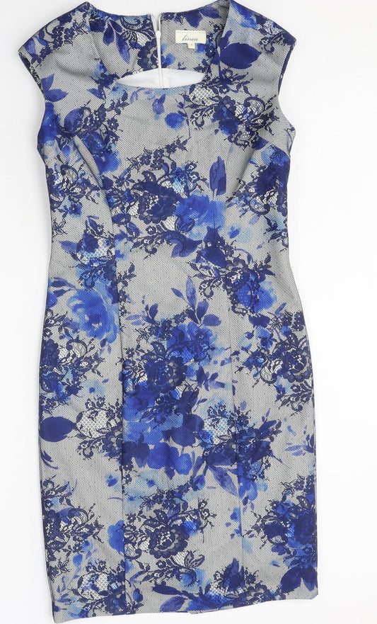 Linea Womens Blue Floral Polyester Shift Size 8 Round Neck Zip
