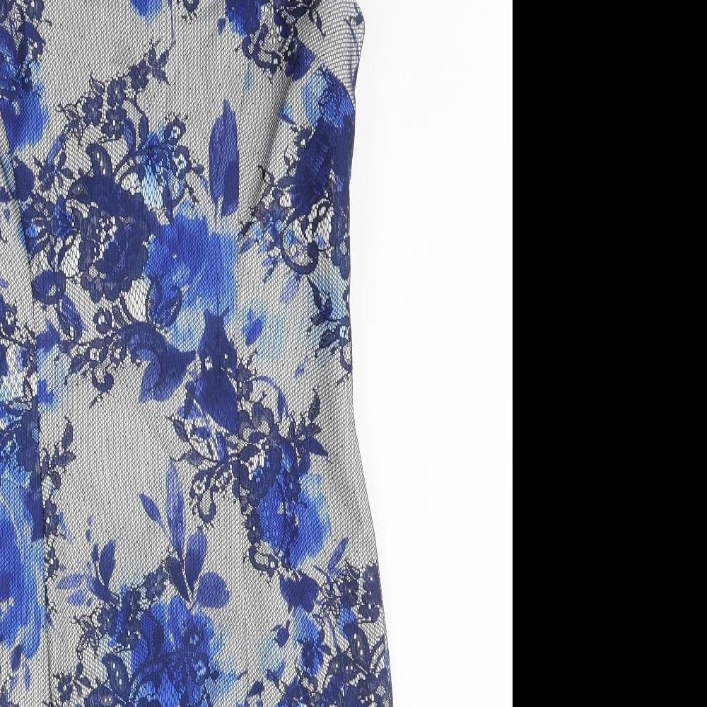 Linea Womens Blue Floral Polyester Shift Size 8 Round Neck Zip