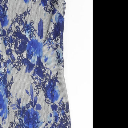 Linea Womens Blue Floral Polyester Shift Size 8 Round Neck Zip