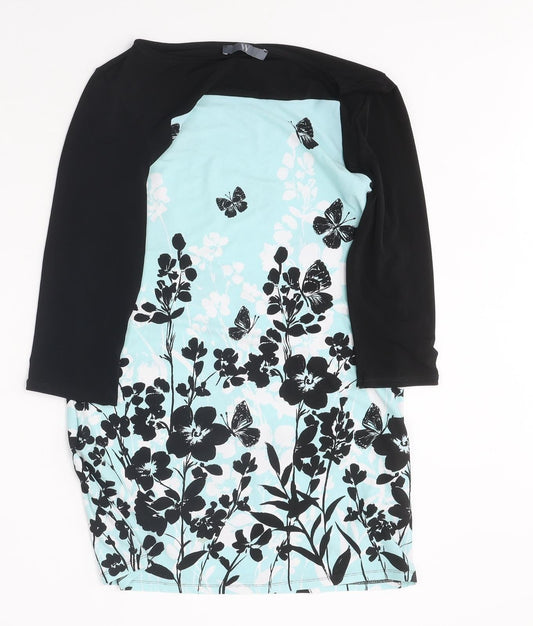 BHS Womens Blue Floral Polyester Slip Dress Size 10 Round Neck Pullover - Butterflies