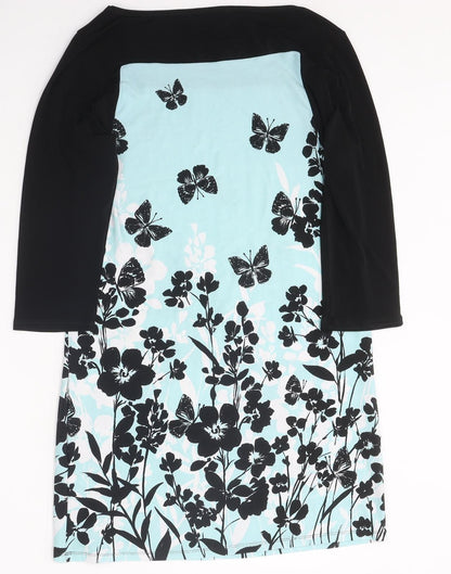 BHS Womens Blue Floral Polyester Slip Dress Size 10 Round Neck Pullover - Butterflies