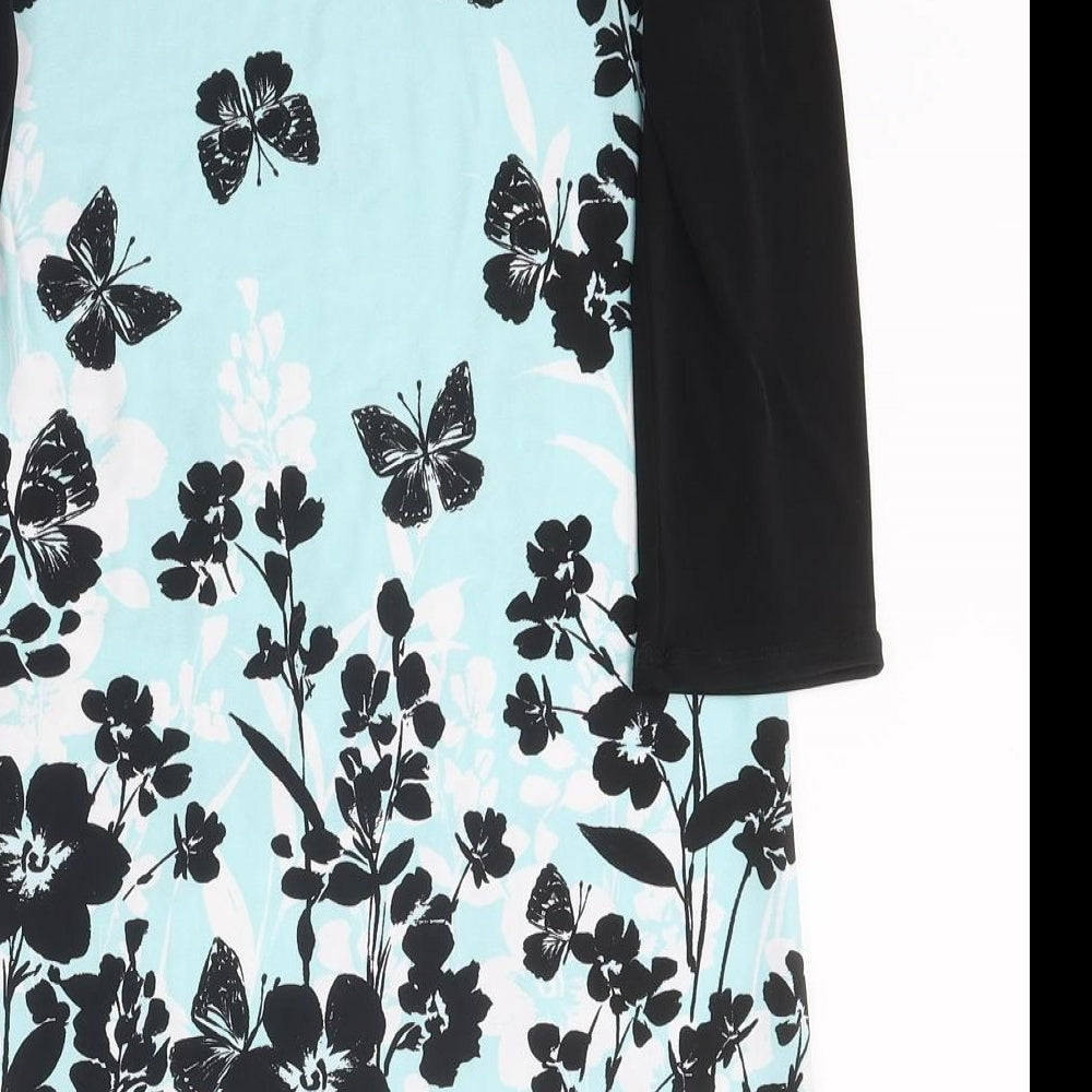 BHS Womens Blue Floral Polyester Slip Dress Size 10 Round Neck Pullover - Butterflies