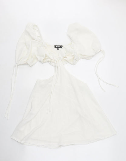 Missguided Womens White Polyester Mini Size 6 Off the Shoulder Tie