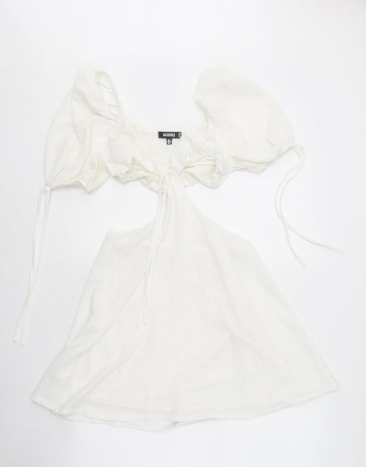 Missguided Womens White Polyester Mini Size 6 Off the Shoulder Tie