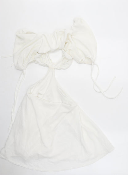 Missguided Womens White Polyester Mini Size 6 Off the Shoulder Tie