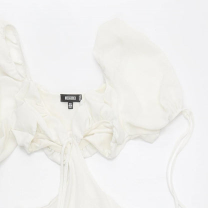 Missguided Womens White Polyester Mini Size 6 Off the Shoulder Tie