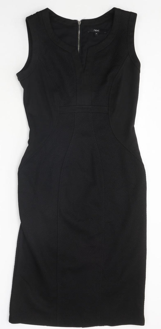 NEXT Womens Black Polyester Pencil Dress Size 10 V-Neck Zip