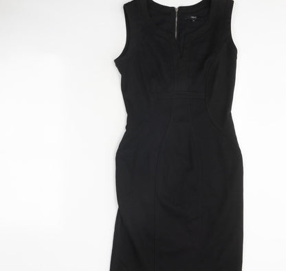 NEXT Womens Black Polyester Pencil Dress Size 10 V-Neck Zip