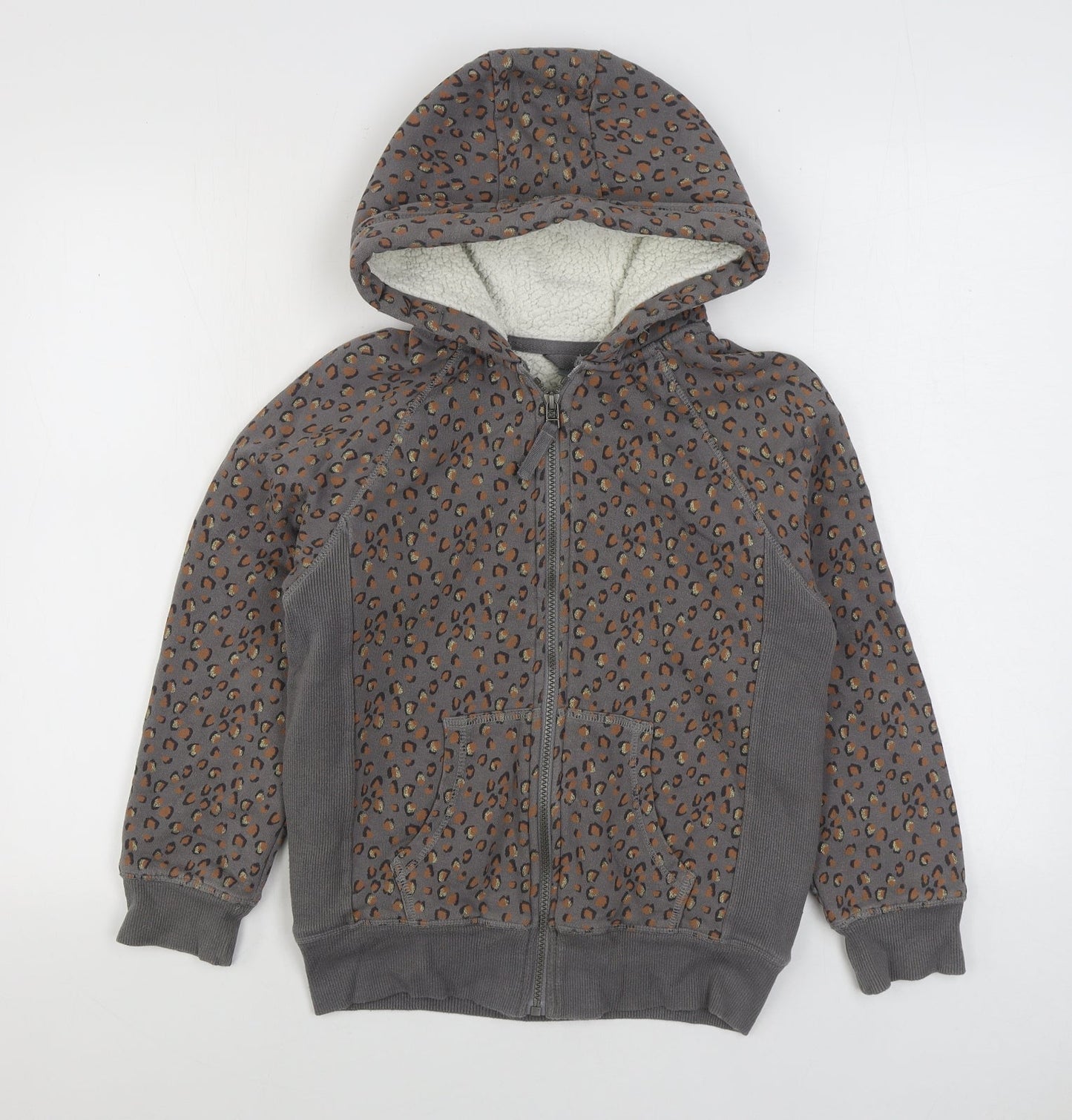 NEXT Girls Grey Animal Print Cotton Full Zip Hoodie Size 12 Years Zip - Leopard Print