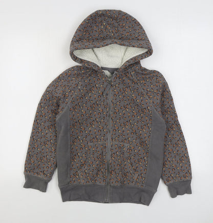 NEXT Girls Grey Animal Print Cotton Full Zip Hoodie Size 12 Years Zip - Leopard Print