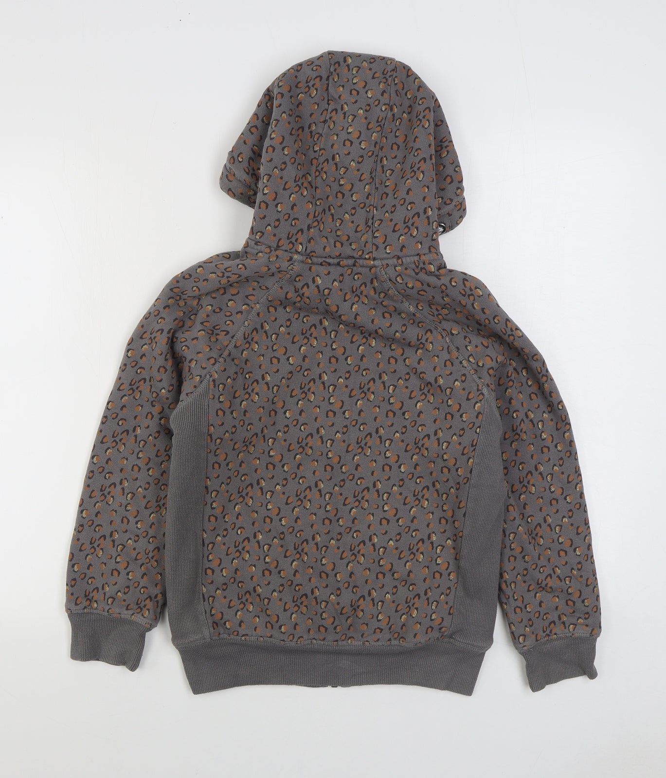 NEXT Girls Grey Animal Print Cotton Full Zip Hoodie Size 12 Years Zip - Leopard Print