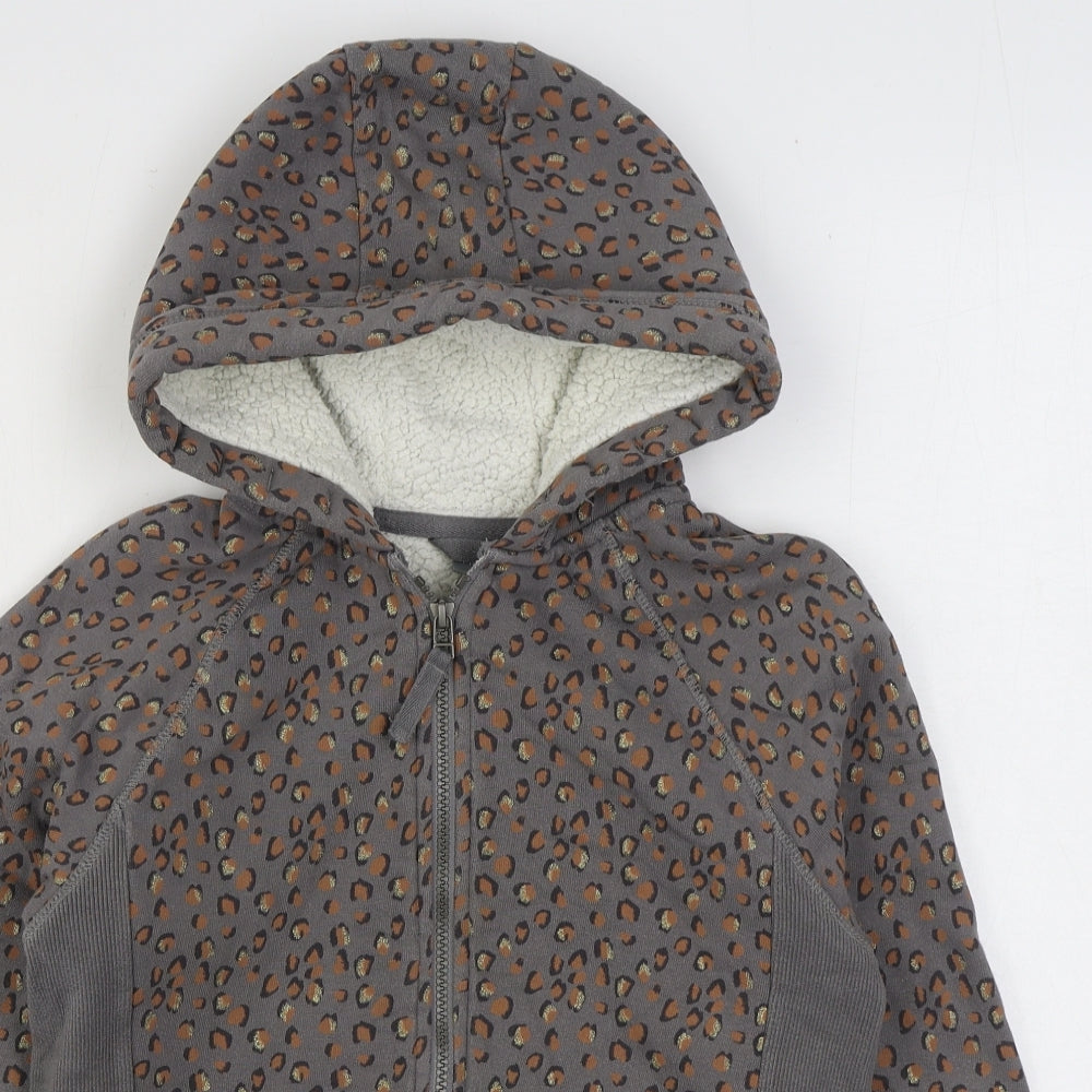 NEXT Girls Grey Animal Print Cotton Full Zip Hoodie Size 12 Years Zip - Leopard Print