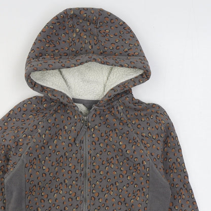 NEXT Girls Grey Animal Print Cotton Full Zip Hoodie Size 12 Years Zip - Leopard Print