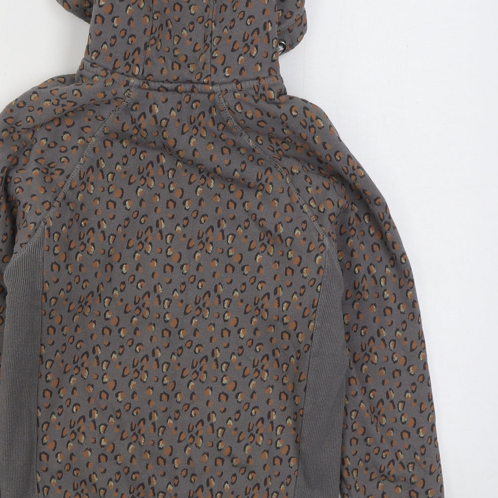 NEXT Girls Grey Animal Print Cotton Full Zip Hoodie Size 12 Years Zip - Leopard Print