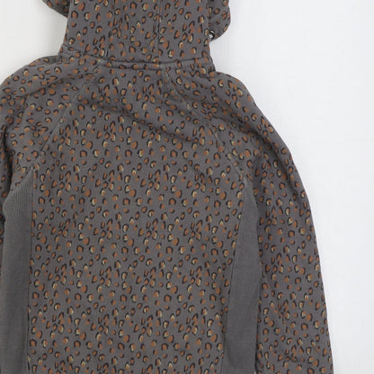NEXT Girls Grey Animal Print Cotton Full Zip Hoodie Size 12 Years Zip - Leopard Print