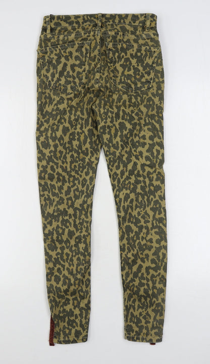 Zara Girls Brown Animal Print Cotton Skinny Jeans Size 6 Years L27 in Regular Zip - Leopard Print