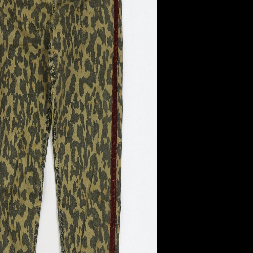 Zara Girls Brown Animal Print Cotton Skinny Jeans Size 6 Years L27 in Regular Zip - Leopard Print