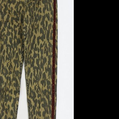 Zara Girls Brown Animal Print Cotton Skinny Jeans Size 6 Years L27 in Regular Zip - Leopard Print