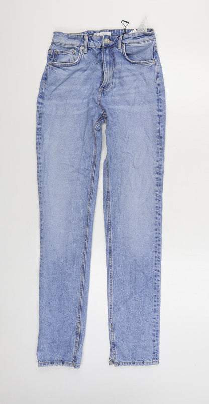 Zara Womens Blue Cotton Straight Jeans Size 6 L33 in Regular Zip