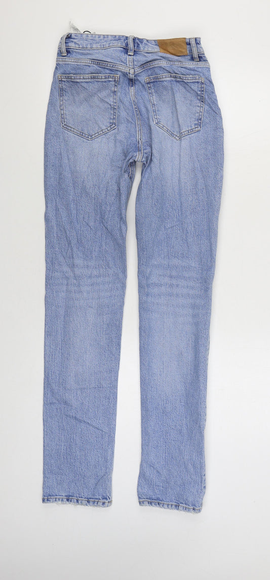 Zara Womens Blue Cotton Straight Jeans Size 6 L33 in Regular Zip