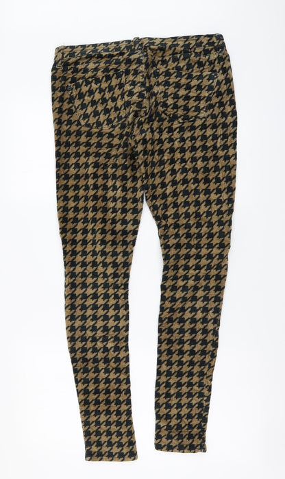 Topshop Womens Beige Geometric Cotton Skinny Jeans Size 30 in L32 in Regular Button