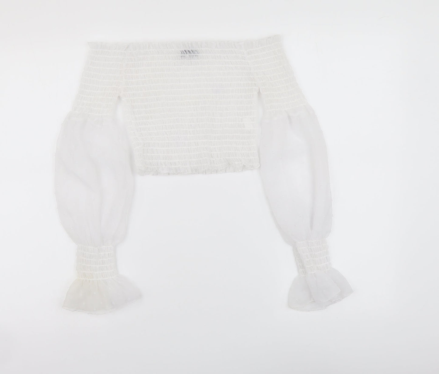 Boohoo Womens White Polyester Cropped Blouse Size 6 Off the Shoulder