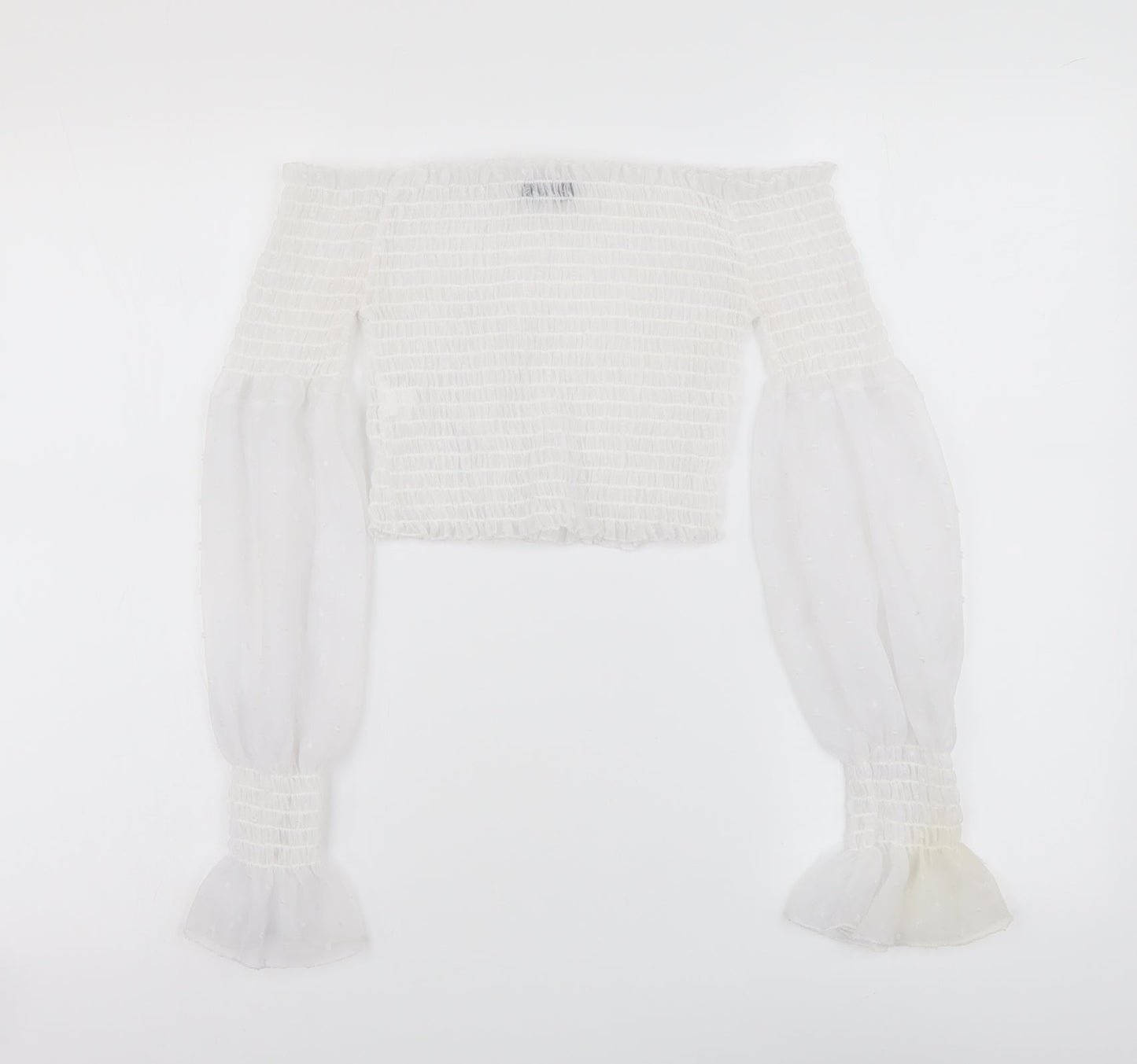 Boohoo Womens White Polyester Cropped Blouse Size 6 Off the Shoulder