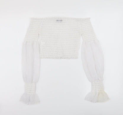 Boohoo Womens White Polyester Cropped Blouse Size 6 Off the Shoulder
